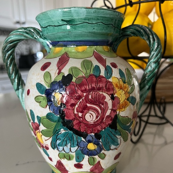 SOLD Vintage Italian Pottery Vase Braided Handles - Picture 7 of 7